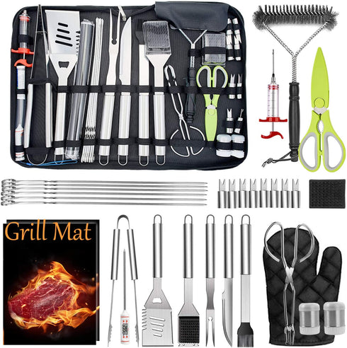 Leonyo Grilling Accessories 32PCS in Case, Professional Portable BBQ Grill Utensil Set for Kitchen Outdoor Cooking Camping Grilling Smoking, Great Gift for Men Women, Heavy Duty & Dishwasher Safe