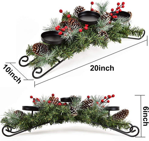 DearHouse Christmas Candle Holder Centerpiece, Pine Cones and Red Berry Table Centerpiece with 3 Candle Holders Table Accent Centerpiece for Festival Home Decoration 20" x 10" x 6"(L x W x H)