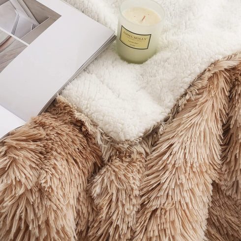 EMME Faux Fur Throw Blanket Fuzzy Soft and Plush Shaggy Fall Throw Blankets for Bed Long Fur Solid Warm Cozy Luxurious Fluffy Blanket for Sofa, Couch as Gift Home Decor (Throw, Tie Dye Beige)