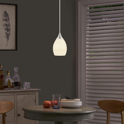 Glassland Pendant Light, 1 Light Kitchen Lighting in Brushed Nickel with White Glass, ETL Listed