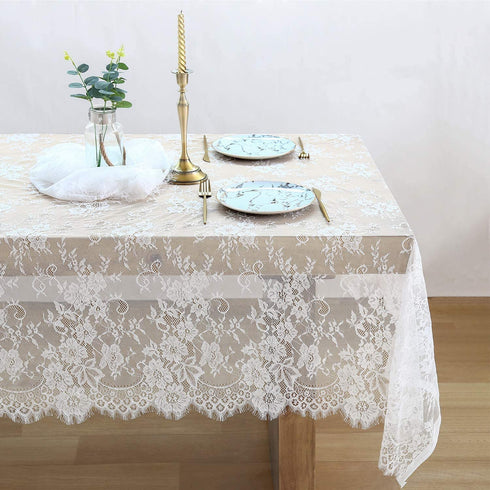 White Lace Tablecloth Rectangle 2 Pieces 60x120 Inch Embroidered Lace Rustic Table Cover for Birthday Party Wedding Baby Bridal Shower