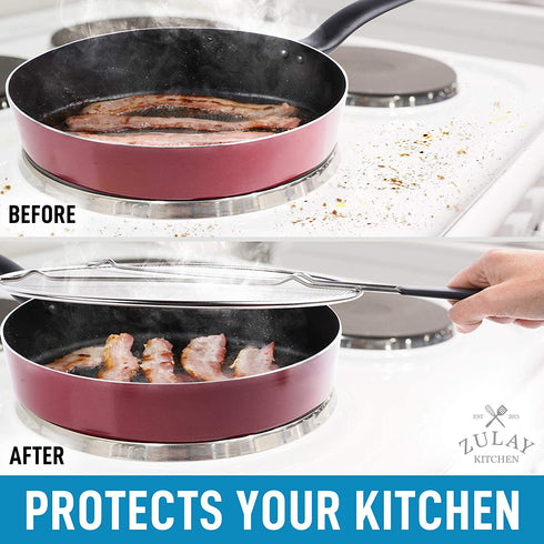 Splatter Screen for Frying Pan - Stops Almost 100% of Hot Oil Splash - X Large 15.5" Stainless Steel Grease Guard Shield and Catcher- Keeps Stove and Pans Clean & Prevents Burns When Cooking by Zulay