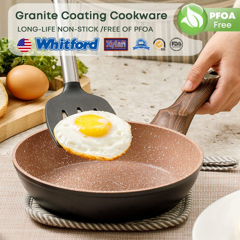 Ecowin Small Frying Pan Nonstick Skillet, Granite Coating Omelette Pan, Oven Safe Skillet Pan with Keep Cool Handle, PFOA Free, Suitable for All Stoves, 8 Inch