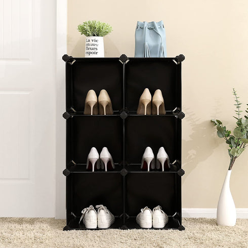 SONGMICS Cube Storage Organizer, 6-Cube Bookshelf, Closet Organizers and Storage, Modular Bookcase, Storage Shelving for Bedroom, Living Room, Home Office, with Rubber Mallet, Black ULPC06H