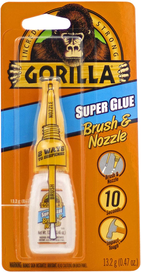 Gorilla Super Glue with Brush & Nozzle Applicator, 13.2 Gram, Clear, (Pack of 1)