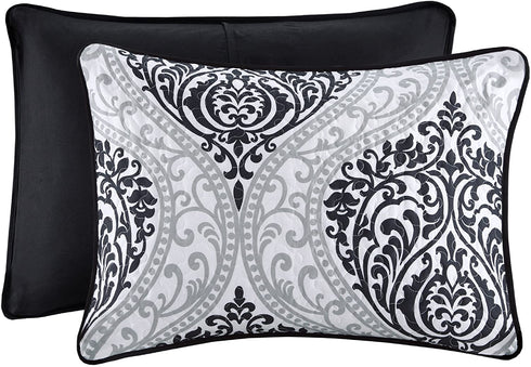 Comfort Spaces Coco 2 Piece Quilt Coverlet Bedspread Ultra Soft Printed Damask Pattern Hypoallergenic Bedding Set, Twin/Twin XL, Black