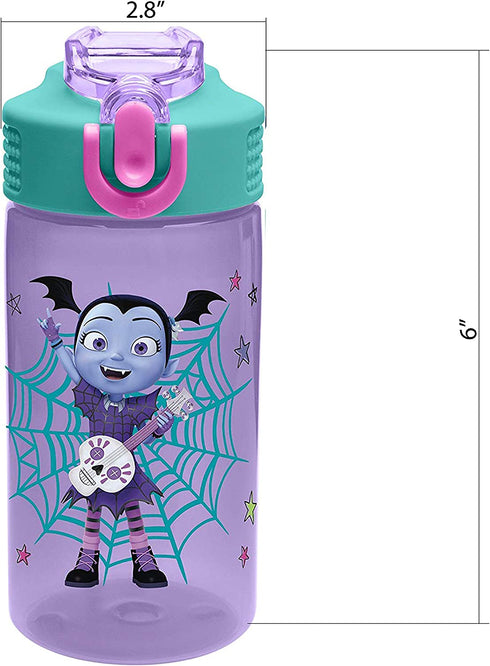 Zak Designs Vampirina 16 oz Plastic Water Bottle with Reusable Straw, PP Park, Vampirina & Wolfie