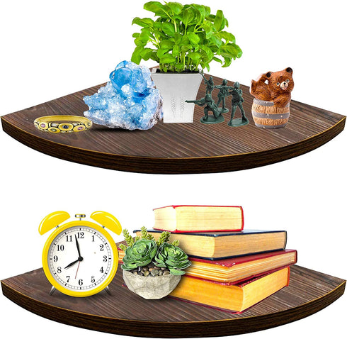 Floating Shelves for Wall, Plant Shelf for Bedroom, Bathroom, Living Room Rustic Home Décor Radial Corner Storage Solid Wood Wall Hanging Shelves, Small Corner Shelf 2 Tier Set by Kudos Homeware