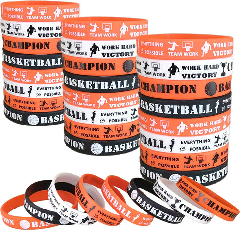 Oringaga 24PCS Basketball Silicone Wristband/Bracelets - Basketball Party Favors and Supplies - Motivational Sports Prize - Boys/Girls/Carnival/Events/Gifts
