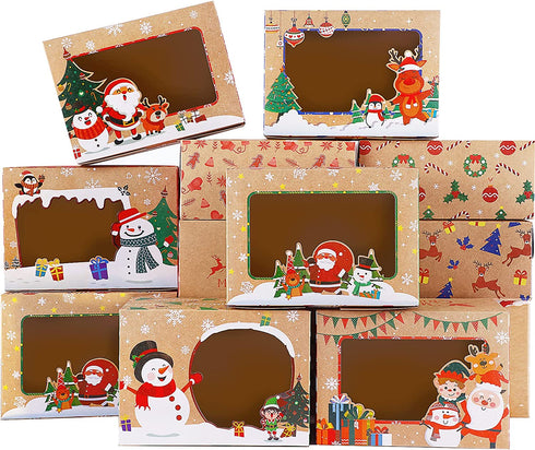24 Pack Christmas Cookie Boxes for Gift Giving Christmas Bakery Box with Window Large Kraft Holiday Baking Box with Lids for Pastries Treat Cupcakes Dessert Candy 8.3 x 5.9 x3.7 Inch by Superlele