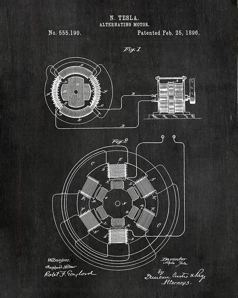 Nikola Tesla Wall Art Patent Prints (8"x10") Set of 6 - Engineer Gifts - Geek Home Decor