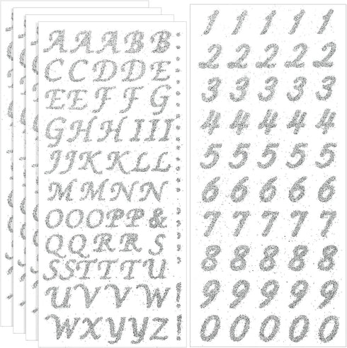 5 Sheets Graduation Cap Stickers Decoration Glitter Alphabet Letter Stickers Self-Adhesive Rhinestone Letter Number Stickers for Grad Cap Craft Decorations (Silver)