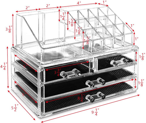 Ikee Design Clear Makeup Organizer Clear Cosmetic Storage Organizer, Makeup Organizer for Cosmetics, Jewelry, Hair Accessories, Cosmetic Display Case for Vanity, Bathroom Counter or Dresser