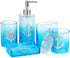 Bathroom Accessories Set, 5 PCS Resin Glass Bath Ensemble Set - Soap Dispenser + Soap Dish + Tumble Cup + Toothbrush Holder + Cotton Canister, Modern Bathroom Home Decor, Countertop Vanity Organizer