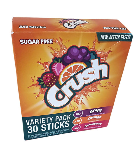 Crush Sugar Free Hydrating On-the-Go Drink Mix Variety Packets - 1 Box (30 Sticks)