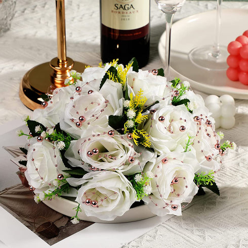 157 Feet 24 Strings Pearl String for Floating Candles Highlight Faux Pearl for Vase Filler for Wedding Dinning Table Party Home Centerpieces (Rose Gold)