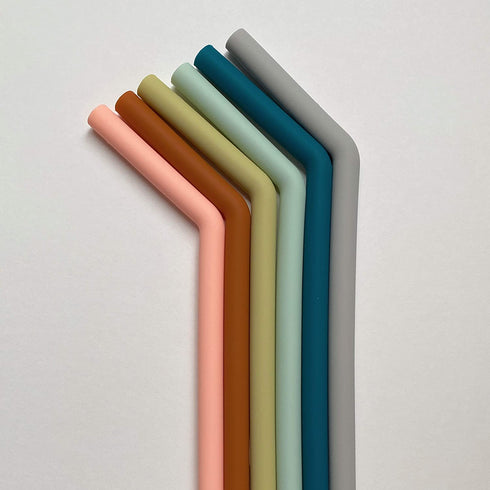 Simka Rose Reusable Silicone Straw - Thick, Wide and Flexible - Perfect for Smoothie or Coffee Tumbler - Multicolor - Set of 6 (Bent 10 Inch)
