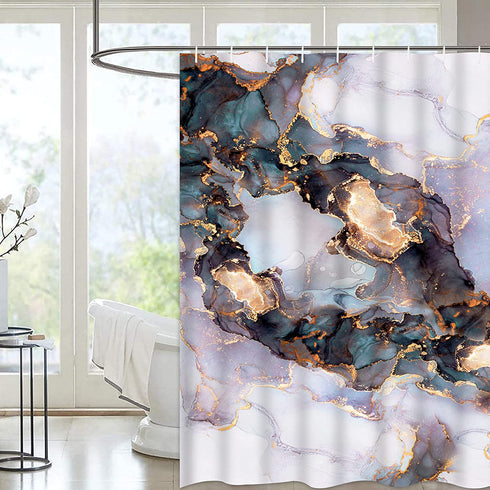 Ikfashoni Marble Shower Curtain, Modern Abstract Shower Curtain with 12 Hooks, Fabric Luxury Bathroom Shower Curtain, Gold Geometric Shower Curtain, Purple Art Shower Curtain, 69" x 70"
