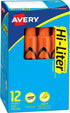 Avery Hi-Liter Desk-Style Highlighters, Smear Safe Ink, Chisel Tip, 12 Fluorescent Orange Highlighters (24050)