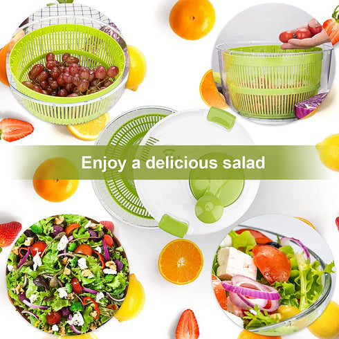 PTNITWO 5L Salad Spinner Large, Lettuce Spinner Dryer With Comfortable Handle, Safe Locking Lid and Non-slip Base, BPA Free, Vegetable Washer with Bowl for Cleaning and Drying Salad Greens and Fruit