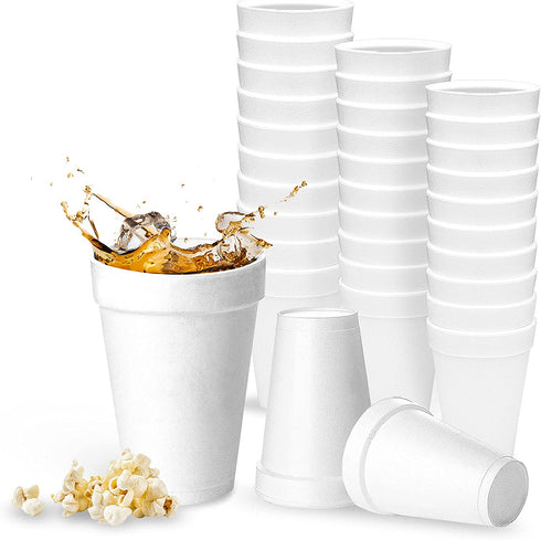 32 Oz Disposable Styrofoam Cups (25 Pack), White Foam Cup Insulates Hot & Cold Beverages, Made in the USA, To-Go Cups - for Coffee, Tea, Hot Cocoa, Soup, Broth, Smoothie, Soda, Juice