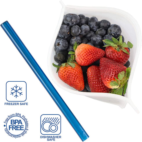 EcoPeaceful 8 Stretch Silicone Food Cover Lids (Largest Sizes XXL-XS ) 4 Silicone Zip Lock Bags (2 Small, 2 Large)