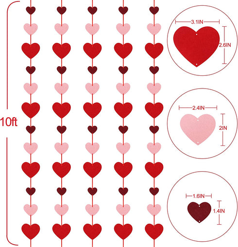 8 Packs Valentines Day Felt Heart Hanging String Garlands - NO DIY - Valentines Decorations - Valentine's Day Party Decorations Supplies - Valentines Burgundy Pink Red Heart Garland Decorations