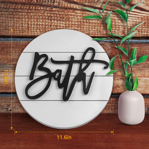 Modern Rustic 3D Bath Sign,Shiplap Farmhouse Bathroom Round Sign for Wall Hanging Decor, Handcrafted œBath? Sign Home Wooden Sign (White)
