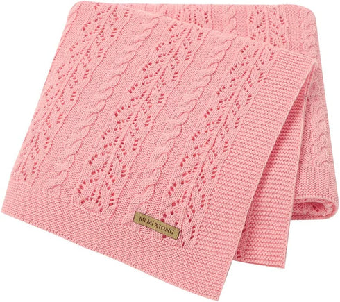 LAWKUL Neutral Baby Blankets 100 Cotton Breathable Baby Girl Receiving Blankets Swaddle Crochet Baby Blanket Newborn Gender Neutral Pink Knitted Baby Blankets Size 40x30 Inches