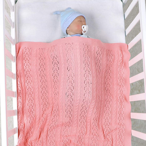 LAWKUL Neutral Baby Blankets 100 Cotton Breathable Baby Girl Receiving Blankets Swaddle Crochet Baby Blanket Newborn Gender Neutral Pink Knitted Baby Blankets Size 40x30 Inches