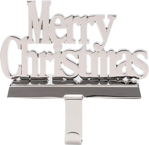 BIRDROCK HOME Merry Christmas Stocking Holder for Mantle - Christmas Decorations - Holiday Greetings - Mantle Fireplace Topper - Decorative Metal Hanger for Stockings - Home D©cor