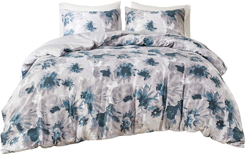 Inspire by INTELLIGENT DESIGN Reversible 100% Cotton Sateen Duvet - Breathable Comforter Cover, Modern All Season Bedding Set with Sham (Insert Excluded), Mercy, Floral Tiles Full/Queen(90"x90")