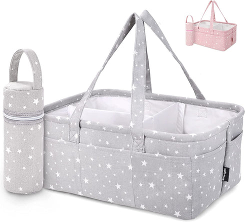 StarHug Baby Diaper Caddy Organizer - Baby Shower Basket | Large Nursery Storage Bin for Changing Table | Car Travel Tote Bag | Newborn Registry Must Have | Bonus Bottle Cooler | Gray
