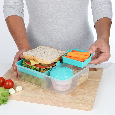 Sistema To Go Collection Bento Box Plastic Lunch and Food Storage Container, 55.7 Ounce, Multi Compartment (Color May Vary)