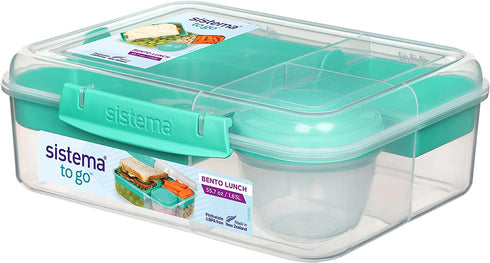 Sistema To Go Collection Bento Box Plastic Lunch and Food Storage Container, 55.7 Ounce, Multi Compartment (Color May Vary)