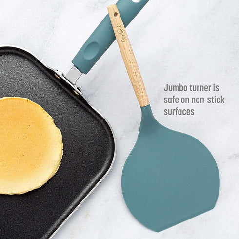 Goodful Aluminum Non-Stick Square Griddle Pan/Flat Grill, Made Without PFOA, with Nylon Pancake Turner, Dishwasher Safe Cookware, 11" x 11", Turquoise
