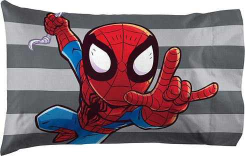 Jay Franco Marvel Super Hero Adventures City Heroes 1 Pack Pillowcase - Double-Sided Kids Super Soft Bedding - Features Spiderman & Black Panther (Official Marvel Product)