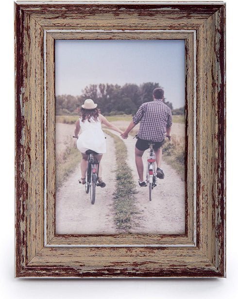 Truu Design, Decorative Weathered, 4 x 6 inches, Beige Distressed Wooden Look Picture Frame, 4" x 6"