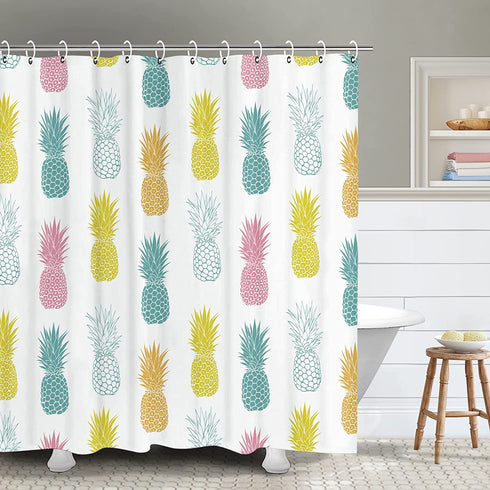 RosieLily Pineapple Shower Curtain Fruit Shower Curtain Summer Shower Curtain Blue Yellow Pineapple Bathroom Decor Fabric Tropical Hawaii Shower Curtain Set with 12 Hooks, 72"x 72"