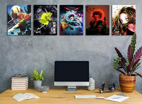 Anime Posters Demon Slayer Poster Canvas Wall Art Pieces - HD Print Painting Living Room Decor Bedroom Club Boys Room Decor Gifts Set of 6 Unframed 8X10in