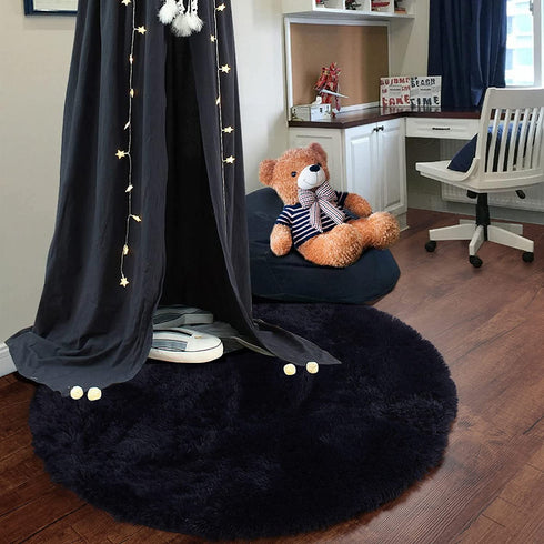 PAGISOFE Extra Soft 4x4 Round Navy Rug Circle Rugs for Kids Bedroom Fluffy Carpets and Shaggy Rugs Small Children Rug Furry Teepee Mat Comfy Reading Rug Circular Rug,Area Rugs for Girls Boys Baby Room