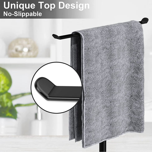 Giffgiss Towel Holder, T-Shape Modern Hand Towel Stand for Bathroom, Kitchen or Vanity, Height 12", Free-Standing Matte Black Countertop Towel Rack with Weighted Balanced Base