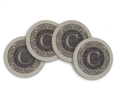 Thirstystone Monogram Coasters, All Natural Stone with Non-Slip Cork Backing, Drink Absorbent & Protects Table, Great for Gifts, Letter C (Set of 4)