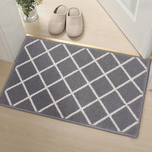 Finchitty Indoor Door Mat, Non-Slip Absorbent Resist Dirt Entrance Rug, Durable Machine Washable Rugs for Entryway, Low-Profile Inside Floor Doormat, 20" x 32", Grey
