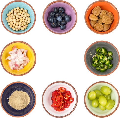 DeeCoo 3.5 oz Terracotta Pinch Bowls, Ceramic Dip Mini Bowls Set Soy Sauce Dish/Bowls, Condiments Server Dishes - Good for Ketchup, Soy Sauce, BBQ and Other Party Dinner (Set of 8)