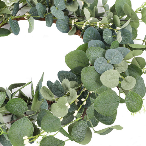 CEWOR 19 Inches Artificial Eucalyptus Wreath Spring Summer Large Green Leaf for Front Door Wall Window Farmhouse Garland Decor