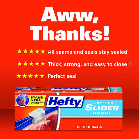 Hefty Slider Freezer Storage Bags, Quart Size, 74 Count