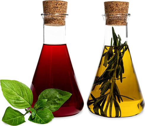Simax Oil And Vinegar Dispenser Set: Borosilicate Glass Kitchen Oil Dispenser Set with Cork Top - Olive Oil And Vinegar Dispenser Bottle - Oil Vinegar Dispenser Set - Olive Oil Cruet Set of 2-8 Oz