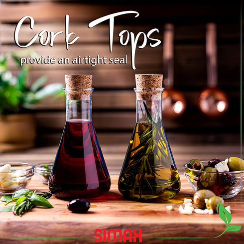Simax Oil And Vinegar Dispenser Set: Borosilicate Glass Kitchen Oil Dispenser Set with Cork Top - Olive Oil And Vinegar Dispenser Bottle - Oil Vinegar Dispenser Set - Olive Oil Cruet Set of 2-8 Oz