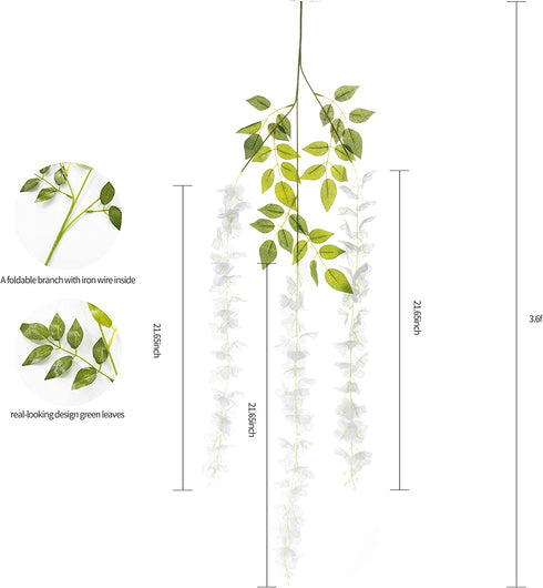 MEHELANY Artificial Wisteria Flower Garland 12Pcs 45Feet Fake Wisteria Flower Vine with Greey Leaves Hanging Silk Flower Garland for Home Decor Wedding Arch Backdrop Decor (Cream, 12) ¦ ¦